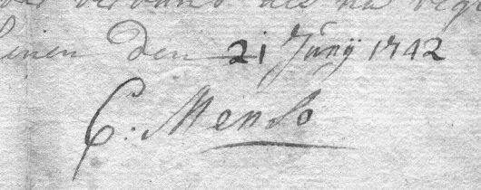 Handtekening C. Menso, 1742